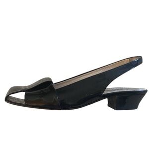 Yves Saint Laurent Black Patent sling back 1.5 inch heels, square toe si…